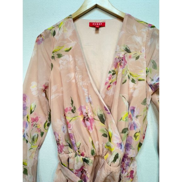 Guess Womens Floral Wrap Darla Belted Romper Size M Multicolor Bell Sleeves Chic - Picture 7 of 15